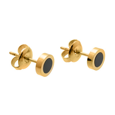 Men’s gold-plated stainless steel earrings in gold and black tones with a refined, modern look.