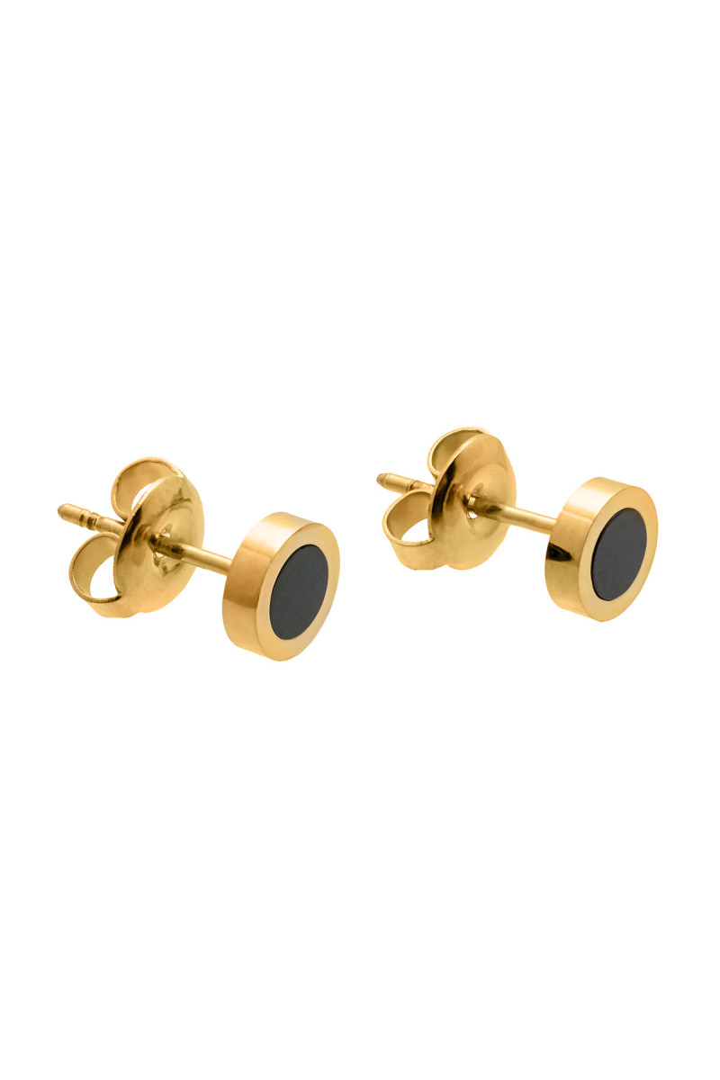 Men’s gold-plated stainless steel earrings in gold and black tones with a refined, modern look.