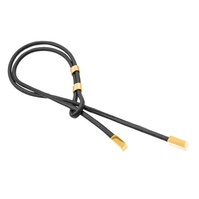 Delicate black leather necklace with shiny gold-plated stainless steel elements