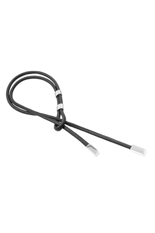 Delicate adjustable leather necklace with stainless steel elements