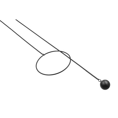 Matte black long stainless steel necklace with a modern minimalist finish.