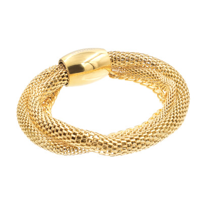 Gold stainless steel bracelet made of three interlinked chains.
