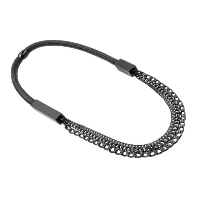 Original necklace made of leather and black matte stainless steel in a modern style
