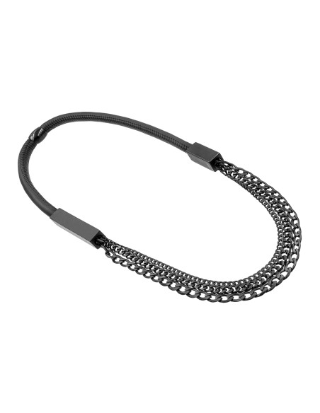 Original necklace made of leather and black matte stainless steel in a modern style