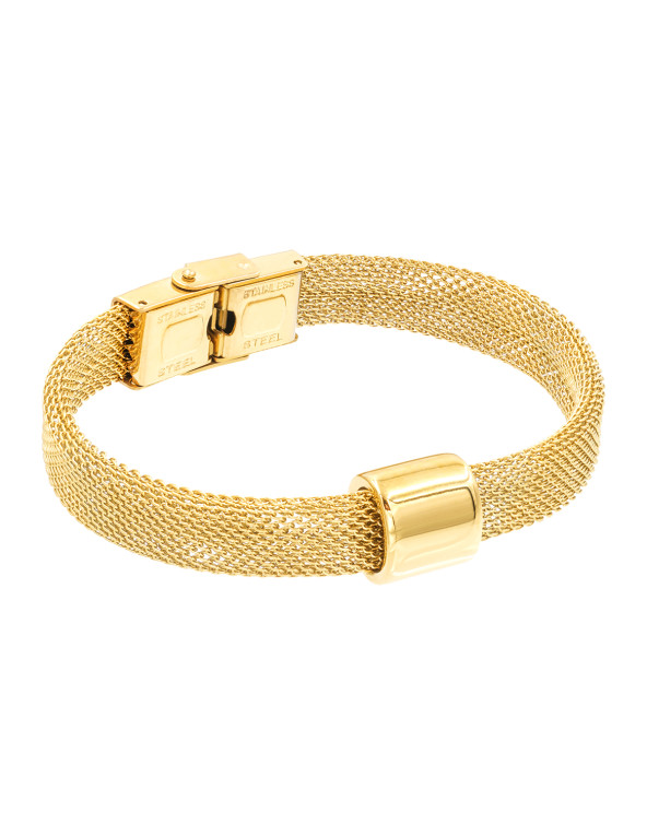 Gold stainless steel bracelet with a subtle decorative detail.