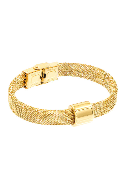 Gold stainless steel bracelet with a subtle decorative detail.