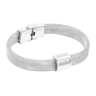 Silver stainless steel choker necklace with a shiny polished finish.