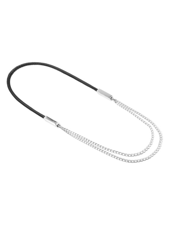 Leather necklace with a delicate stainless steel chain in gold or silver