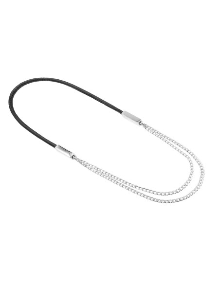 Leather necklace with a delicate stainless steel chain in gold or silver