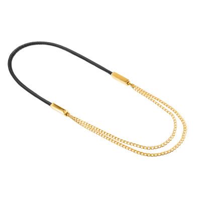 Leather necklace with a delicate stainless steel chain in gold or silver