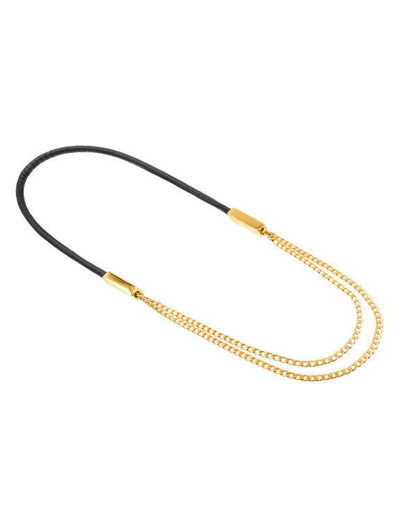 Leather necklace with a delicate stainless steel chain in gold or silver