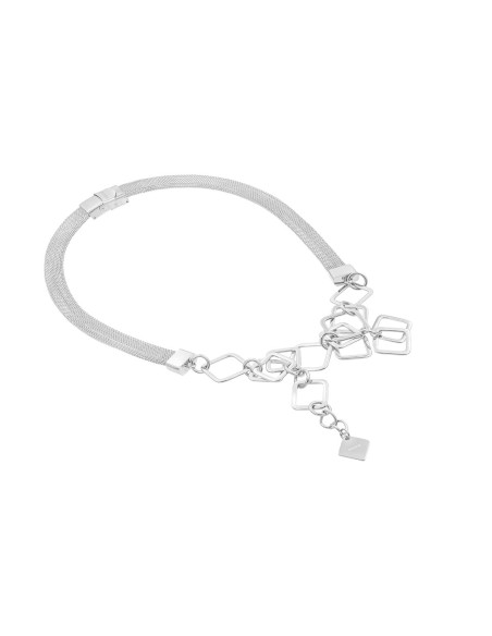 Silver stainless steel mesh necklace with square elements