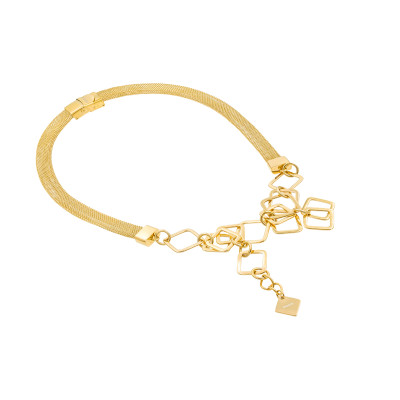 Gold stainless steel mesh necklace with square elements