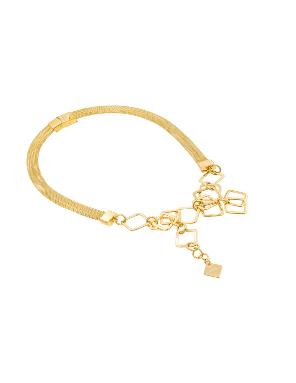 Gold stainless steel mesh necklace with square elements
