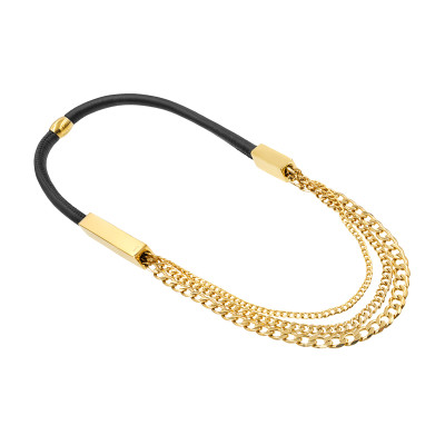 Leather and gold stainless steel necklace in an elegant modern style