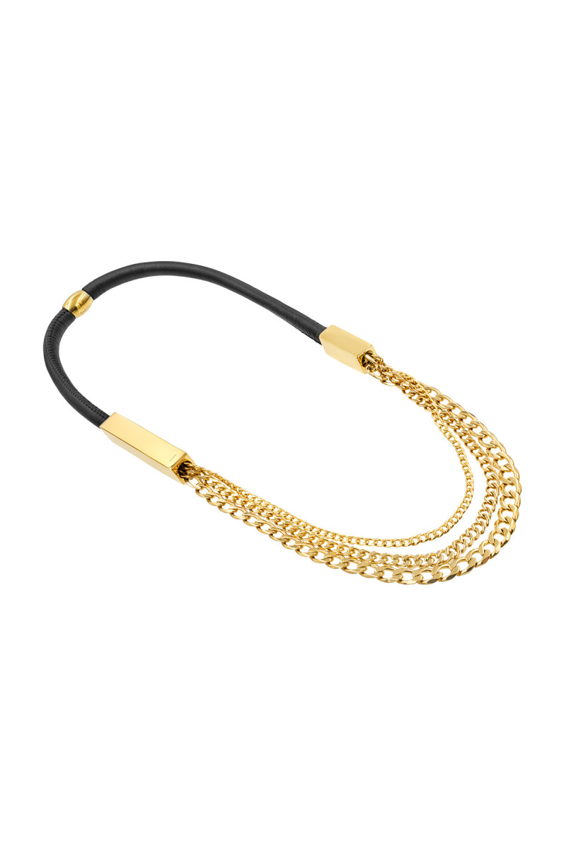 Leather and gold stainless steel necklace in an elegant modern style