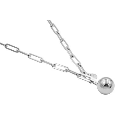 Silver stainless steel chain choker with large links and decorative sphere