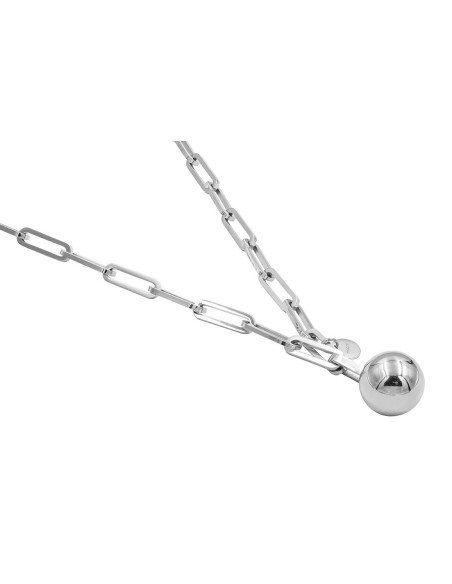 Silver stainless steel chain choker with large links and decorative sphere