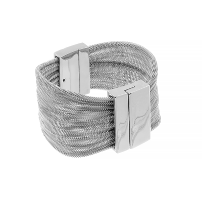 Bracelet made of stainless steel mesh and polished stainless steel with a magnetic clasp