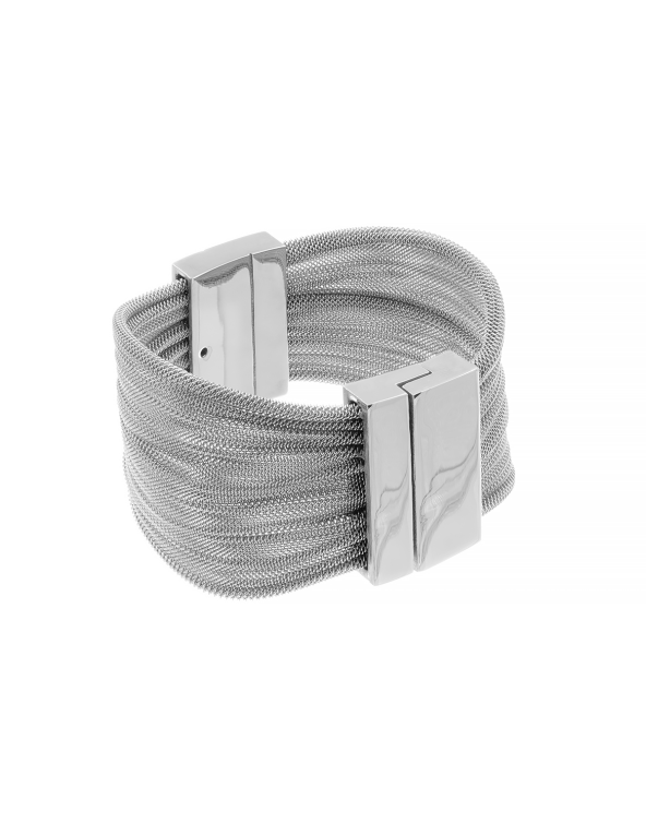 Bracelet made of stainless steel mesh and polished stainless steel with a magnetic clasp