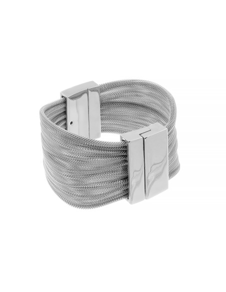 Bracelet made of stainless steel mesh and polished stainless steel with a magnetic clasp