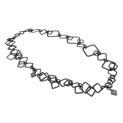 Long black matte stainless steel 3D necklace with movable elements