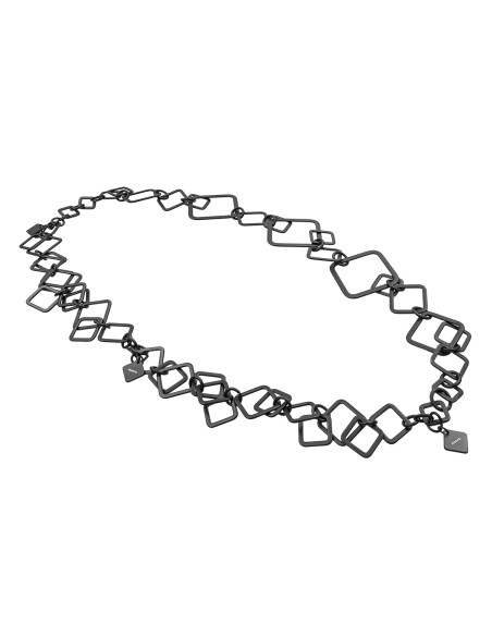 Long black matte stainless steel 3D necklace with movable elements