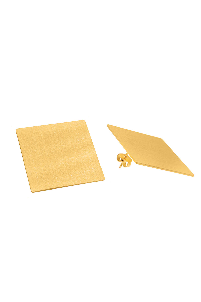 Old gold stainless steel square earrings with elegant geometric design