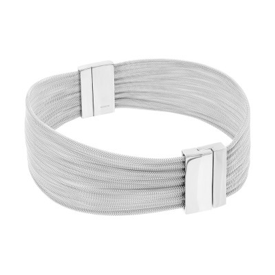 Silver stainless steel choker with fine steel mesh and magnetic clasp