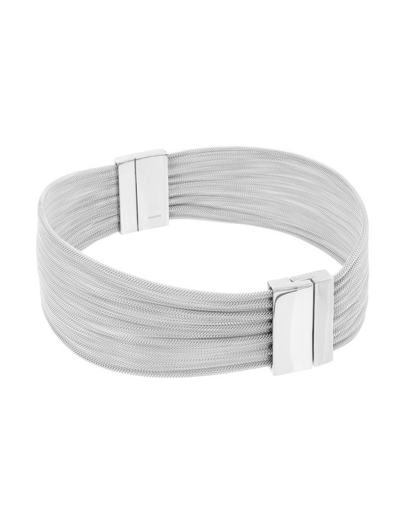 Silver stainless steel choker with fine steel mesh and magnetic clasp