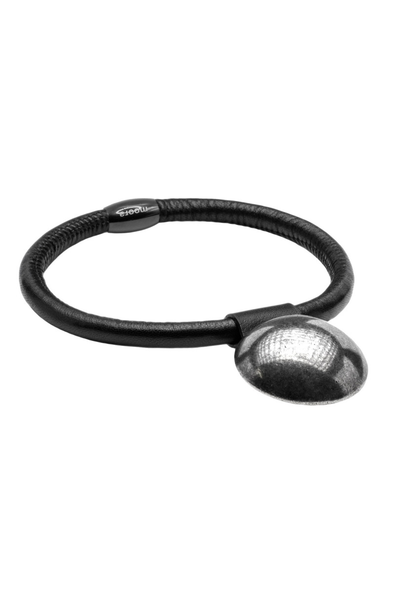 Black leather choker with matte stainless steel sphere and silver magnetic clasp