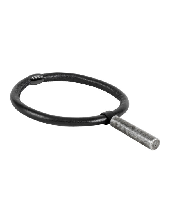 Black leather choker necklace with matte round stainless steel pendant