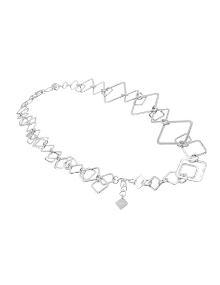 Long silver stainless steel 3D necklace with movable geometric elements