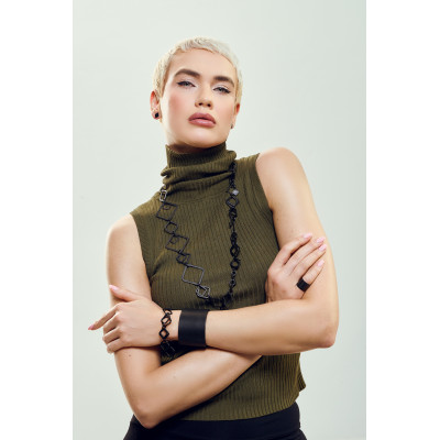 Matte black stainless steel square earrings with minimalist geometric design. 2