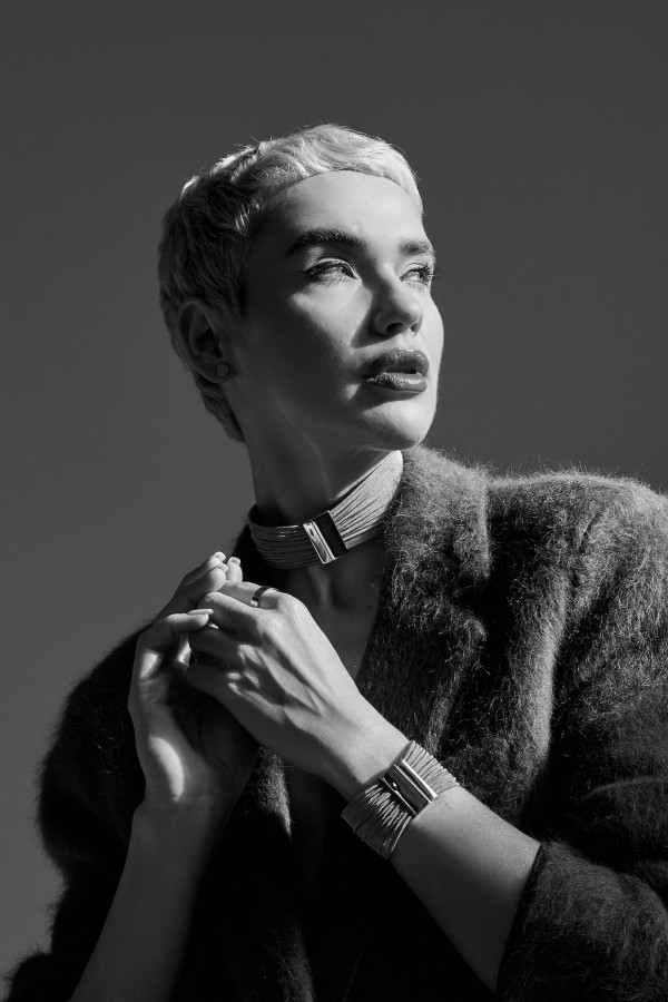 Silver stainless steel choker with fine steel mesh and magnetic clasp 2