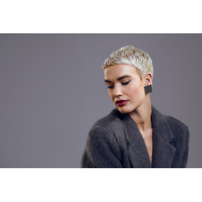 Satin stainless steel square earrings with soft matte finish 2