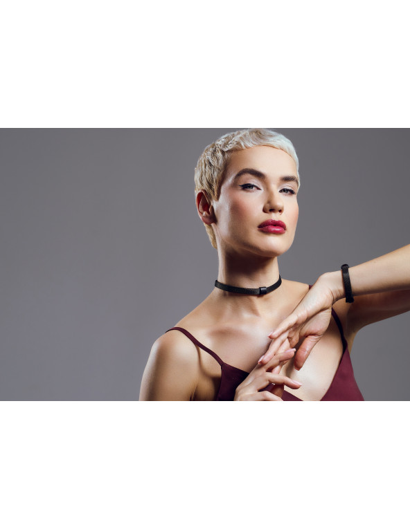Black matte stainless steel choker necklace with a refined minimalist finish.