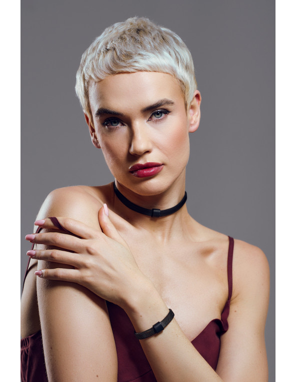 Black matte stainless steel choker necklace with a refined minimalist finish.