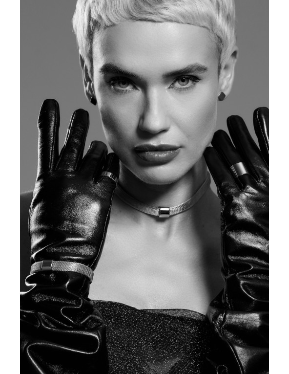 Gold stainless steel choker necklace with a polished finish.