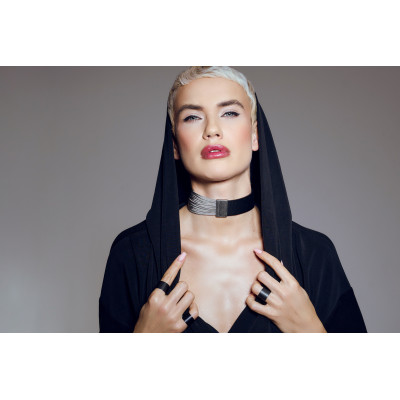 Choker made of leather and jeweler's steel mesh with magnetic clasp 2