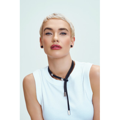 Delicate adjustable leather necklace with stainless steel... 2