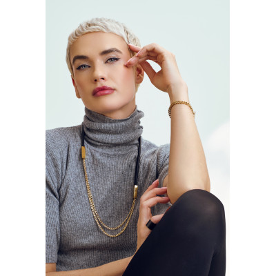 Leather necklace with a delicate stainless steel chain in gold or silver 2