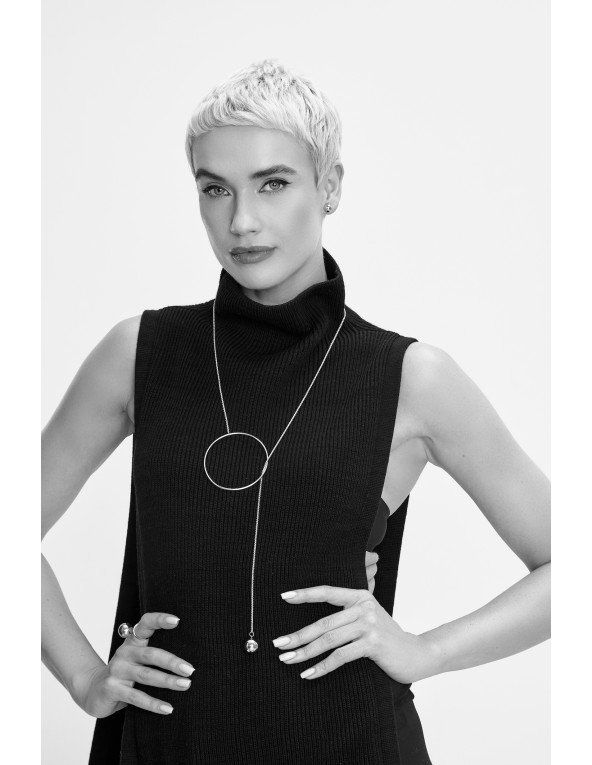 Silver long delicate stainless steel necklace with a minimalist design.