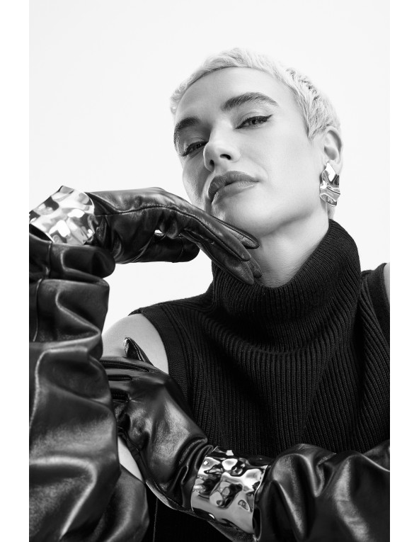 Crumpled stainless steel plate stud earrings