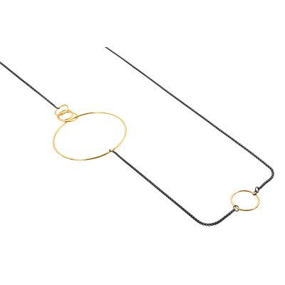 Black and gold long stainless steel necklace with minimalist elegant design