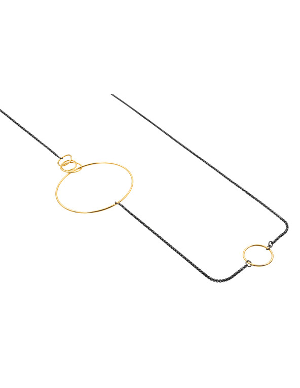 Black and gold long stainless steel necklace with minimalist elegant design