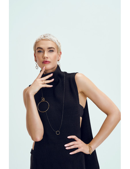 Black and gold long stainless steel necklace with minimalist elegant design