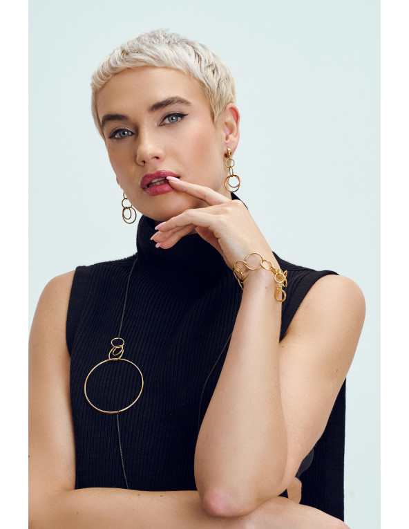 Black and gold long stainless steel necklace with minimalist elegant design