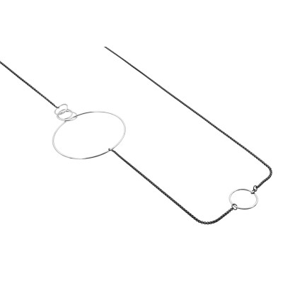 Black and silver long stainless steel necklace with minimalist modern design