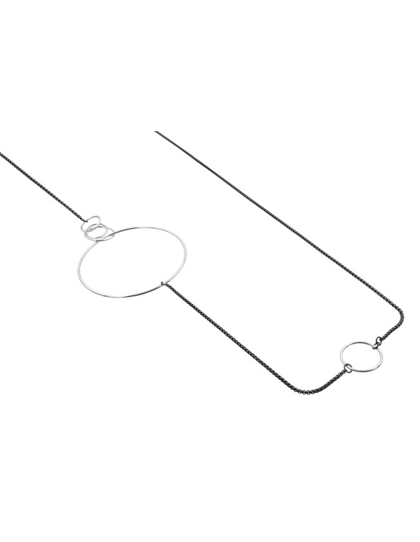 Black and silver long stainless steel necklace with minimalist modern design